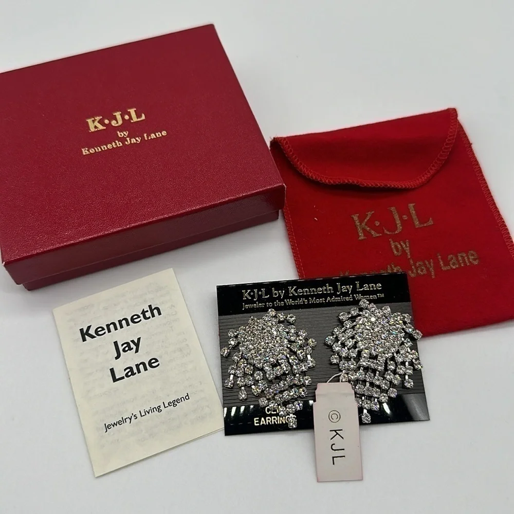 KJL Kenneth Jay Lane Women's Crystal Cluster Earrings, Gunmetal/Crystal Clip On - Picture 2 of 4